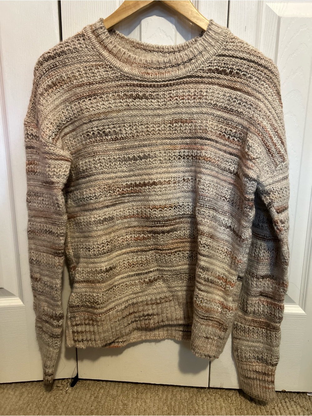 Striped Neutral Crewneck Sweater in Beige Mix